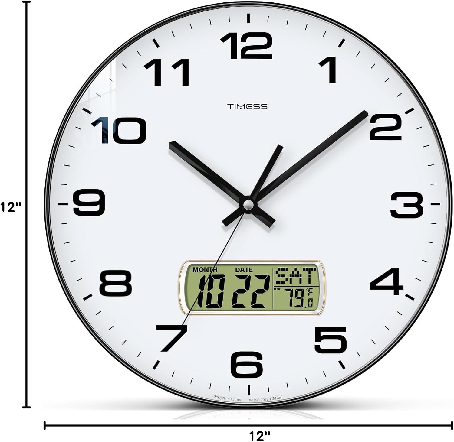 TIMESS 12 Inch Silent Wall Clock with Date and Temperature photo 4