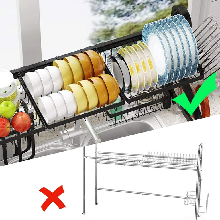Kitchen Adjustable Dish Drying Rack Sink Expandable Stainless Steel Dish  Rack