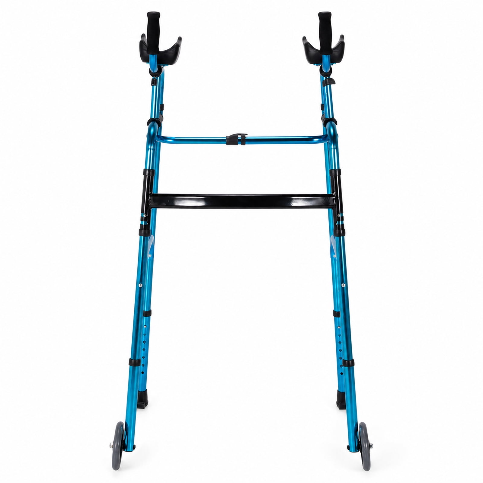 SUGIFT Folding Adjustable Walking Frame with Wheels and Armrest Support, Lightweight Aluminum Mobility Walker with Padded Forearm Rests for Seniors, Navy
