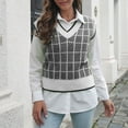 thumbnail image 3 of Womens Fall Fashion 2022! QLEICOM Sweaters for Women, Women‘s V-neck Multicolor Knitted Sweater Plaid Stripes Casual Fashion Sleeveless Vest Jacket Coat Tops On Clearance, 3 of 5