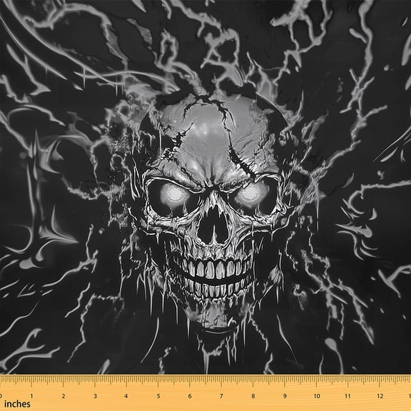 Feelyou Skull Skeleton Fabric by the Yard 10 Yards for Teens, Horror Spooky Sewing Fabric, Halloween Theme Home Decor Fabric by the Yard, Luxury Bedroom Decor