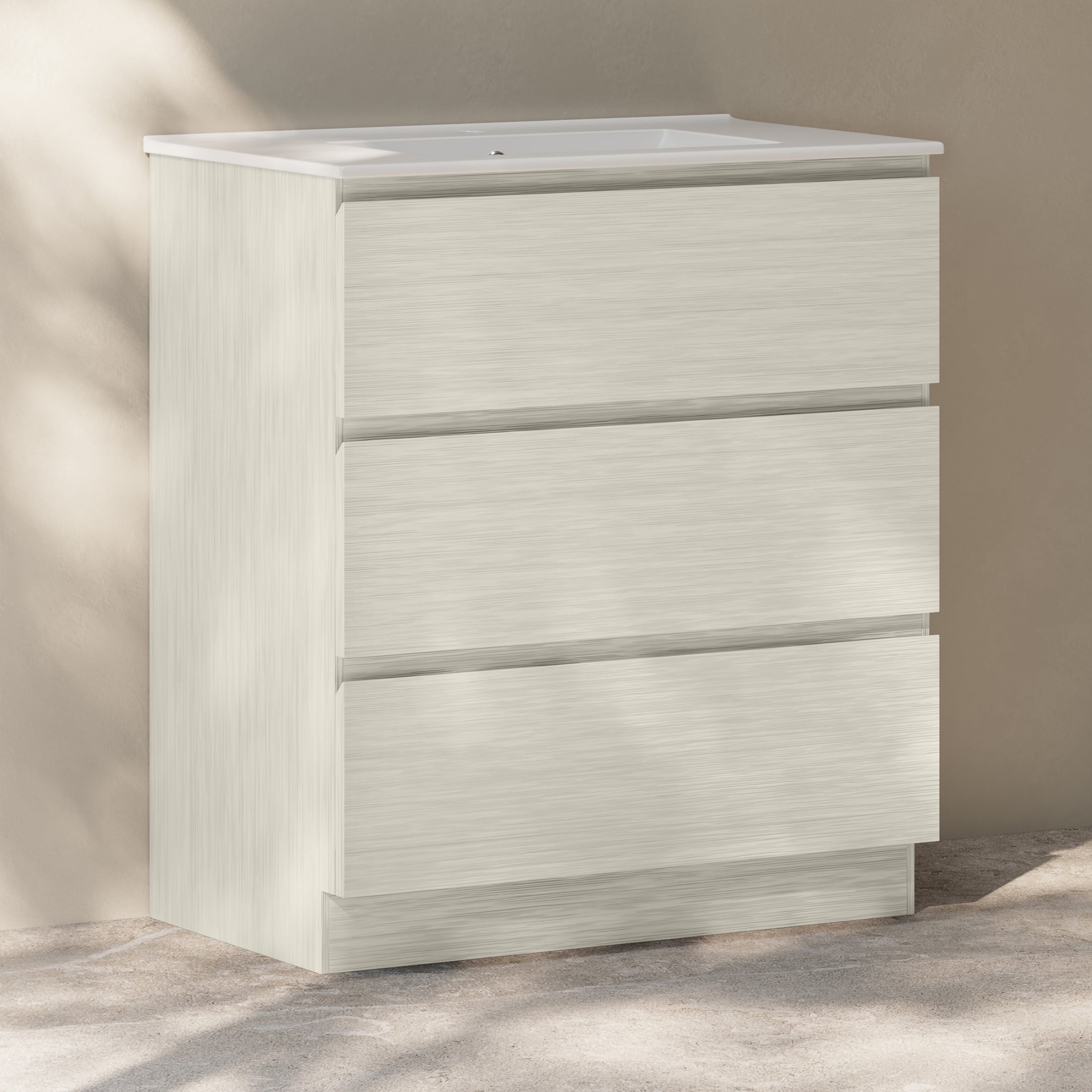 Liberte 30" Freestanding Bathroom Vanity in White Oak with Sink Top