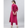 thumbnail image 4 of Janasya Indian Keyhole Neck 3/4 Sleeve Solid Magenta Poly Crepe Kurta With Pant For Women, 4 of 6