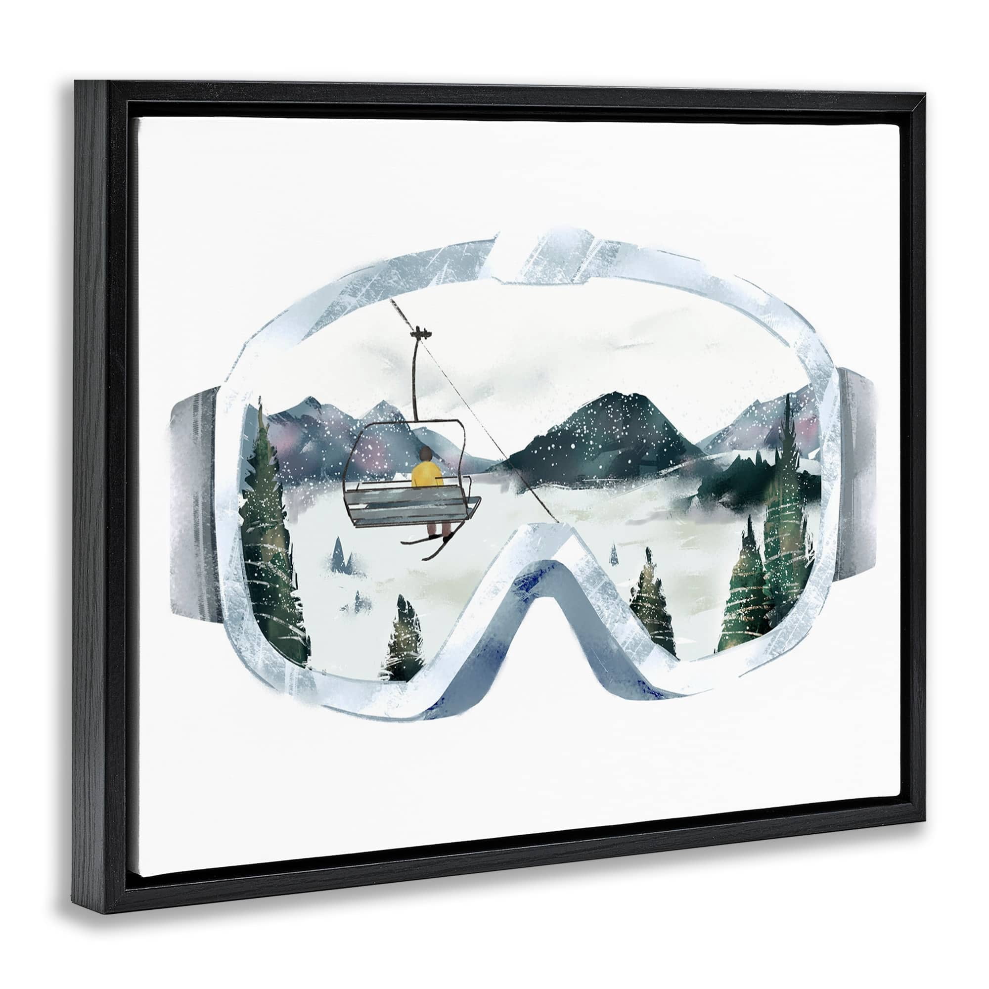 Stupell Industries Ski Mountain Reflection in Sports Goggles Winter Forest Jet Black Framed Floating Canvas Wall Art, 24x30, by Ziwei Li