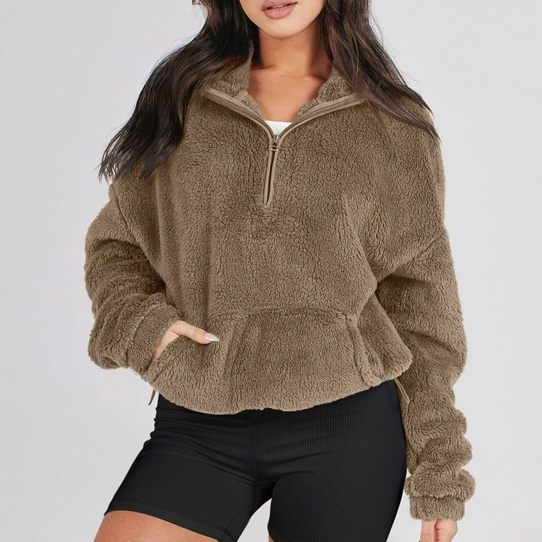 BRDFRL Women Sherpa Pullover Half Zip Fuzzy Fleece Oversized