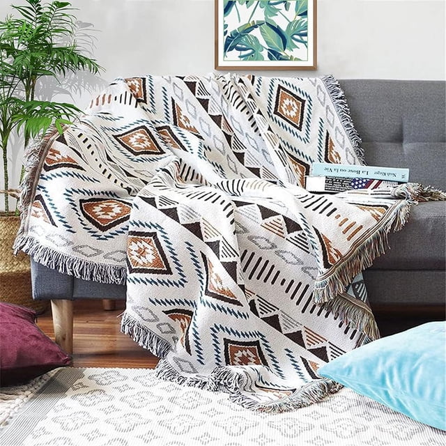 Manta Lqprom Boho Tejida con Borlas Estilo Azteca 130x160 cm