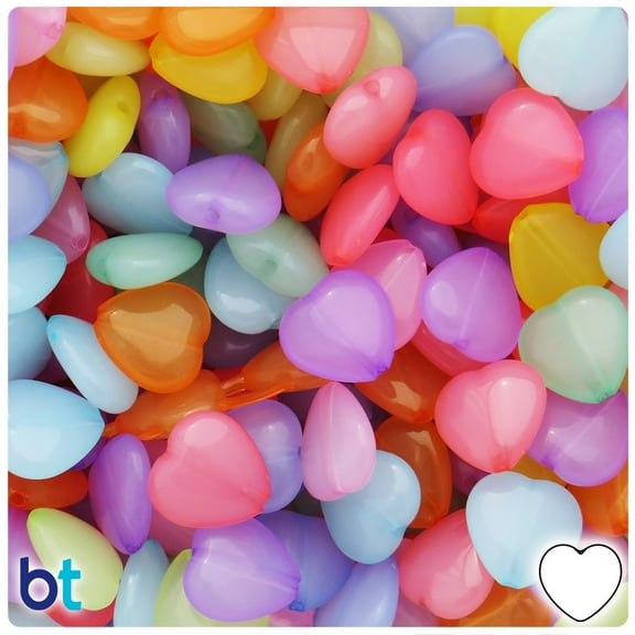 BeadTin Translucent Mix 14mm Heart Plastic Craft Beads (60pcs)