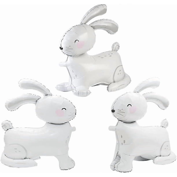4D Realistic Bunny Airwalker Walking Animal Balloons, 3 Pack Big 25 Inch Self Stand Rabbit Foil Mylar Balloons, Forest Woodland Bunny Helium Balloon F