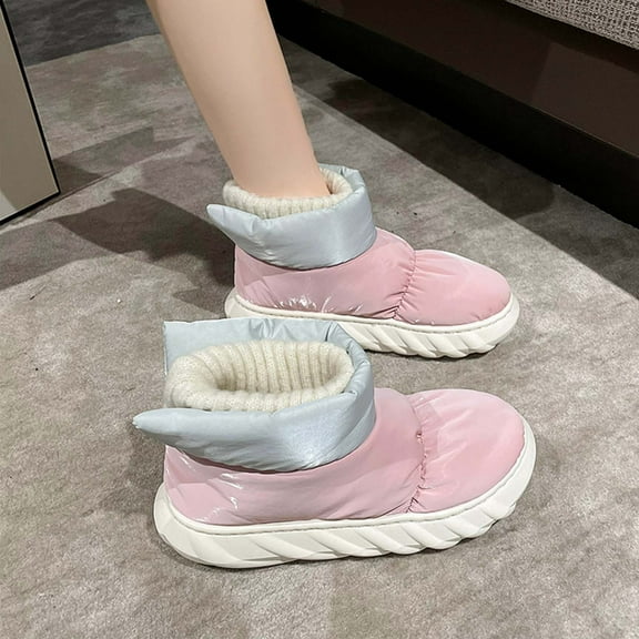 Tejiojio Clearance Down Cloth Snow Boots Women's Winter High Top Cotton Shoes Wool Seam Color Contrast Integrated Plush Thickened Thermal Short Boots