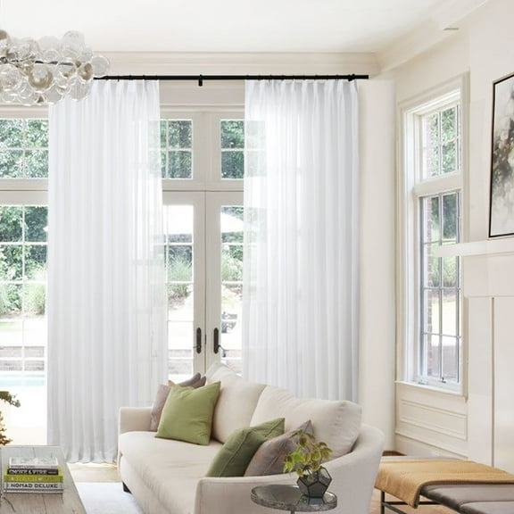 TWOPAGES Polyester Sheer Drape 52 X 84 Inches Long Pinch Pleat Top 1 Panel Light Filtering Curtain for Bathroom, White