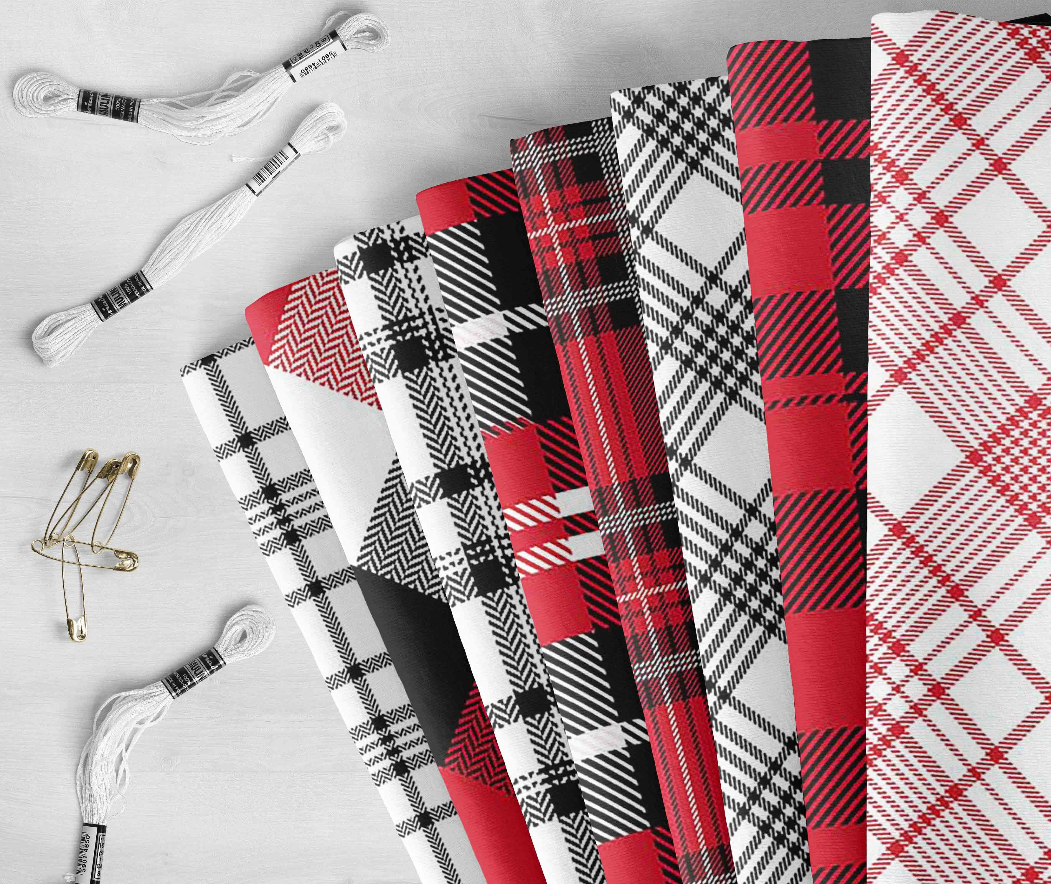 Soimoi 8 Pc Fat Quarter Bundle,Check & TartanPrint 18"x 22"DIY Patchwork-100% CottonPre-Cut Quilting Fabric Maroon & Black
