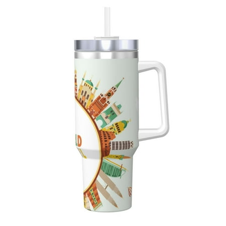 

Uemuo World Travel3 Print 40oz Ice Bully With Handle And Straw Stainless Steel Vacuum Insulated Cup And 2 In 1 Straw Lid Insulated Travel Tumbler