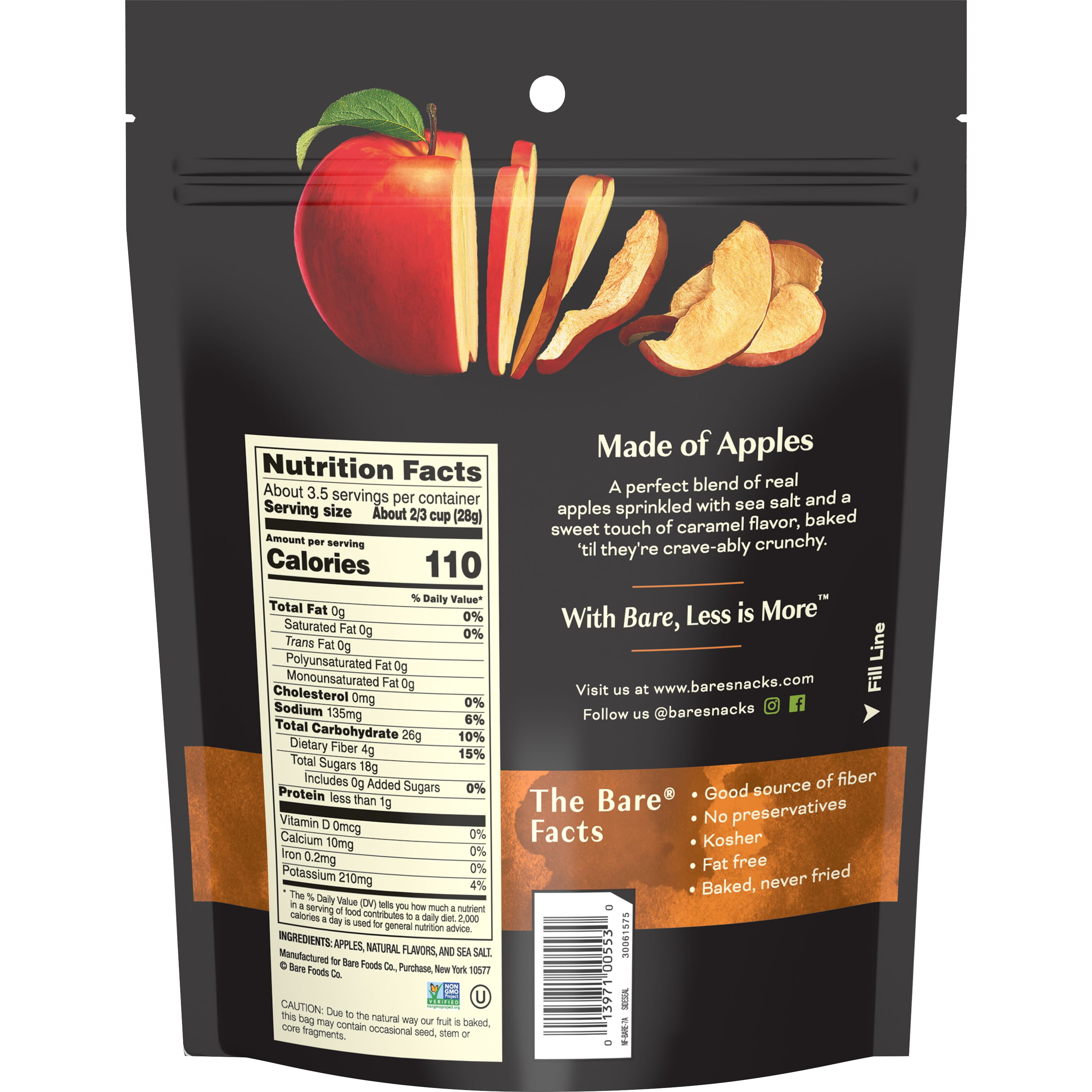 (3 pack) Bare Baked Crunchy Apple Chips, Sea Salt & Caramel, 3.275 oz