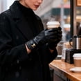 thumbnail image 3 of BadPiggies Winter PU Leather Suede Gloves for Women, Warm Thermal Touchscreen Texting Dress Driving Motorcycle Gloves Fleece Lining (Black), 3 of 9