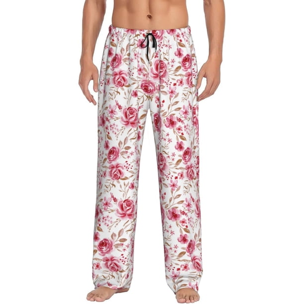 Balery Rose Flowers Pantalones de pijama para hombre, pijama ultraligero, pantalón de descanso-Small