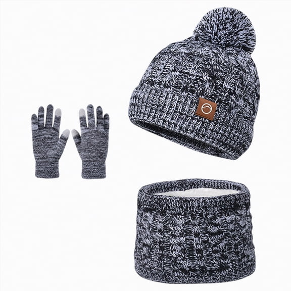 CAICJ98 3 Pcs Kids Winter Hat Gloves Scarf Set, Toddler Knitted Beanie Hat Neck Warmer Mittens Fleece Lined Set for Boys and Girls 4-10 Years,Black