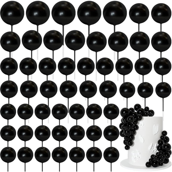 Ball Cake Toppers for Black 75 Pcs Foam Cupcake Mini for Birthday Party