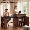 thumbnail image 4 of OMCHOM 78.6" Extendable Rolling Kitchen Island 4-6 Seats, Double-Side Storage, Open Shelves & 2 Drawers, Walnut, 4 of 9