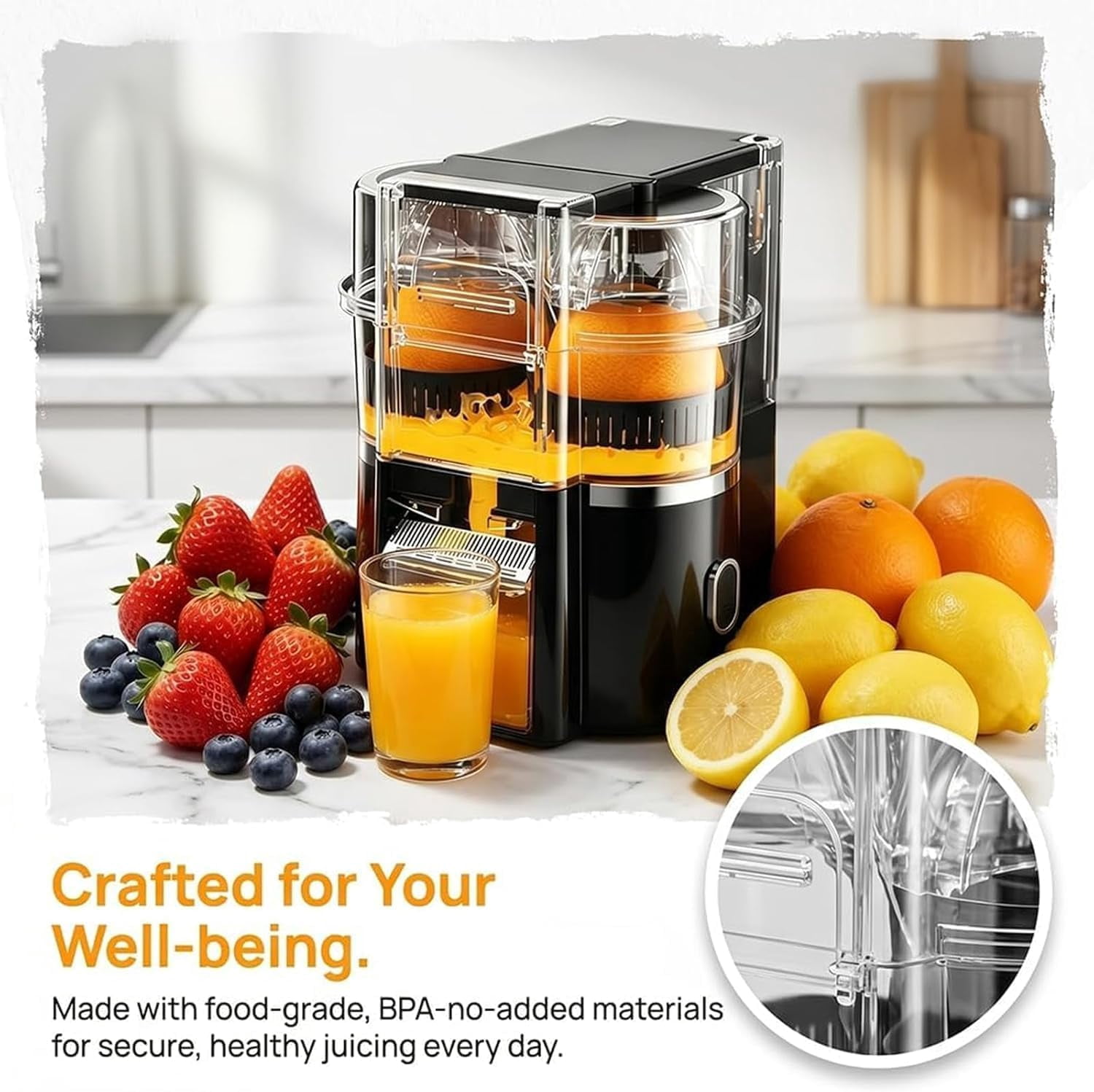 Dual-Head Automatic Citrus Juicer, 2026 Upgraded Detachable Dual-Head Electric Citrus Juicer with Built-in Cutter and Cleaning Brush, Electric Orange Juicer Machine for Home (Black)