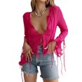 thumbnail image 1 of Gupgi Women Ruffle Cardigan Long Sleeve Solid Color Mesh See Through Tie up Tops, 1 of 8