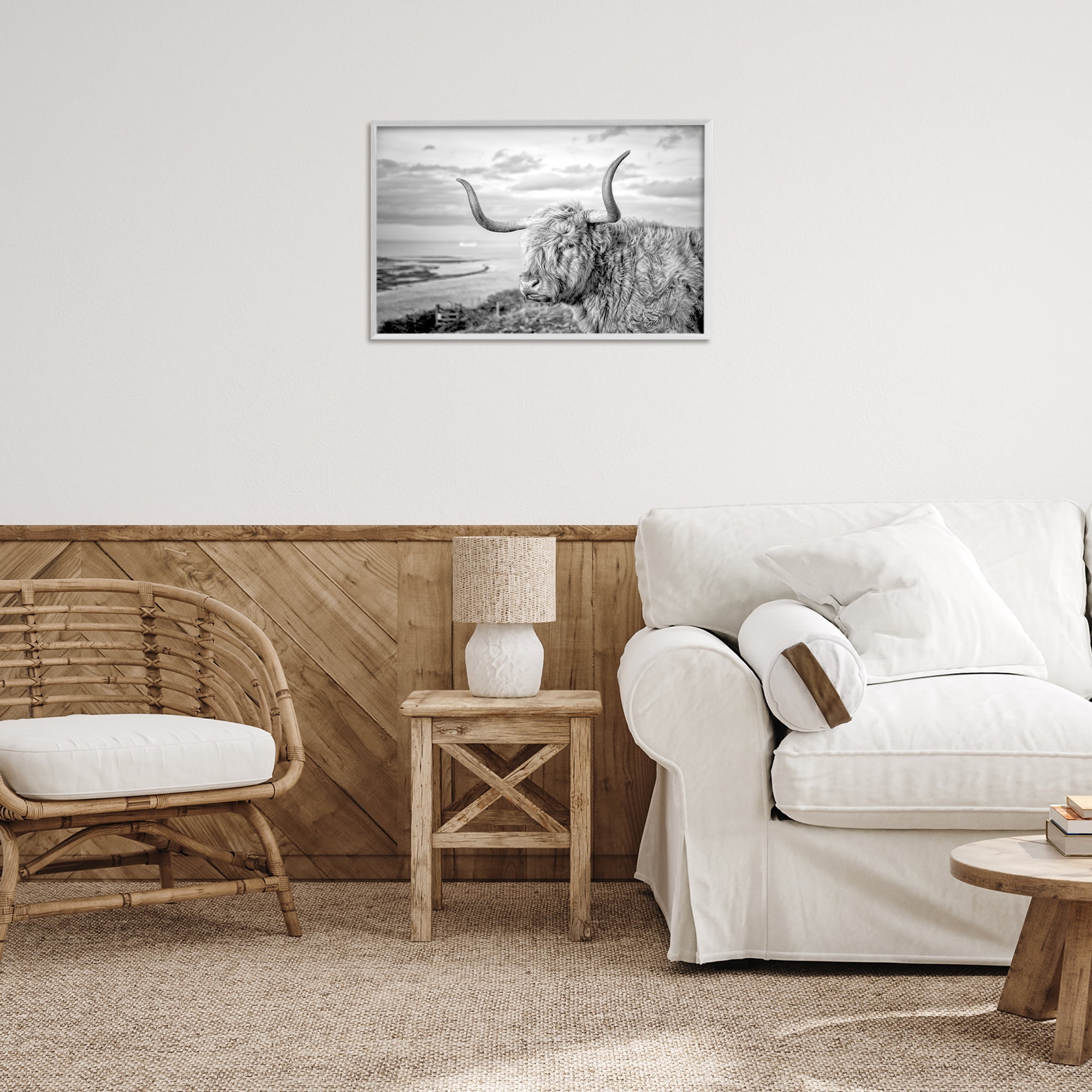 Stupell Industries Cattle with Ocean Breeze Animals & Insects Photography White Framed Art Print Wall Art, 24 x 16