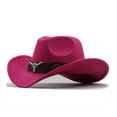 thumbnail image 6 of Western Denim Curved Top Hat Woolen Big Brimmed Hat Style British Jazz Hat Casual Wine - M, 6 of 6
