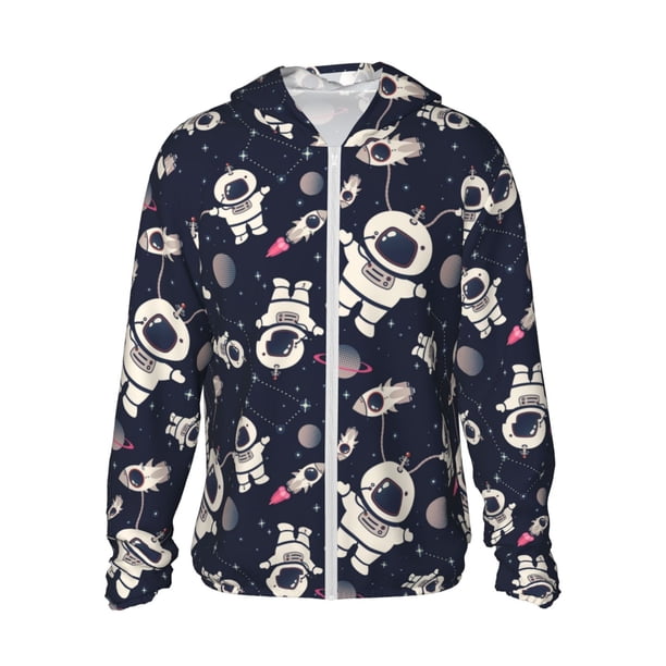 Balery Cartoon Spaceship Sudadera ligera de manga larga con capucha y protección solar UPF 50+ para hombre y mujer, ideal para pesca y running-Medium