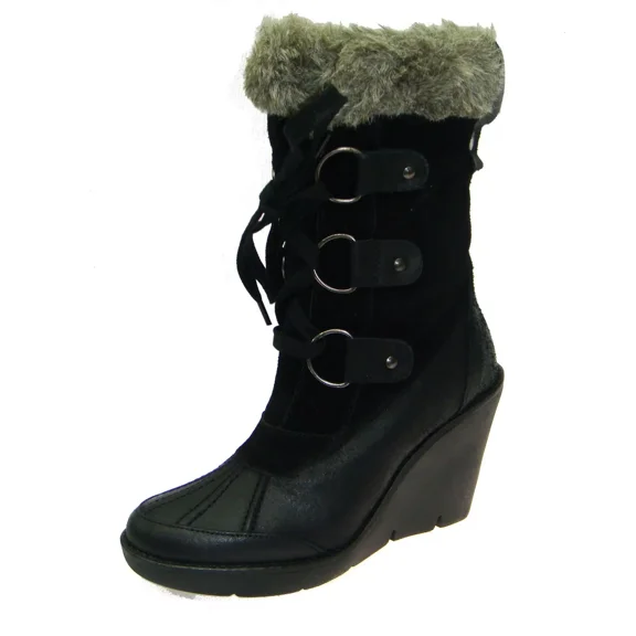 Womens Office Norm-Ski Outdoor Boot With Fur Black Leather Boots Reg-Price $180 Size EU 41