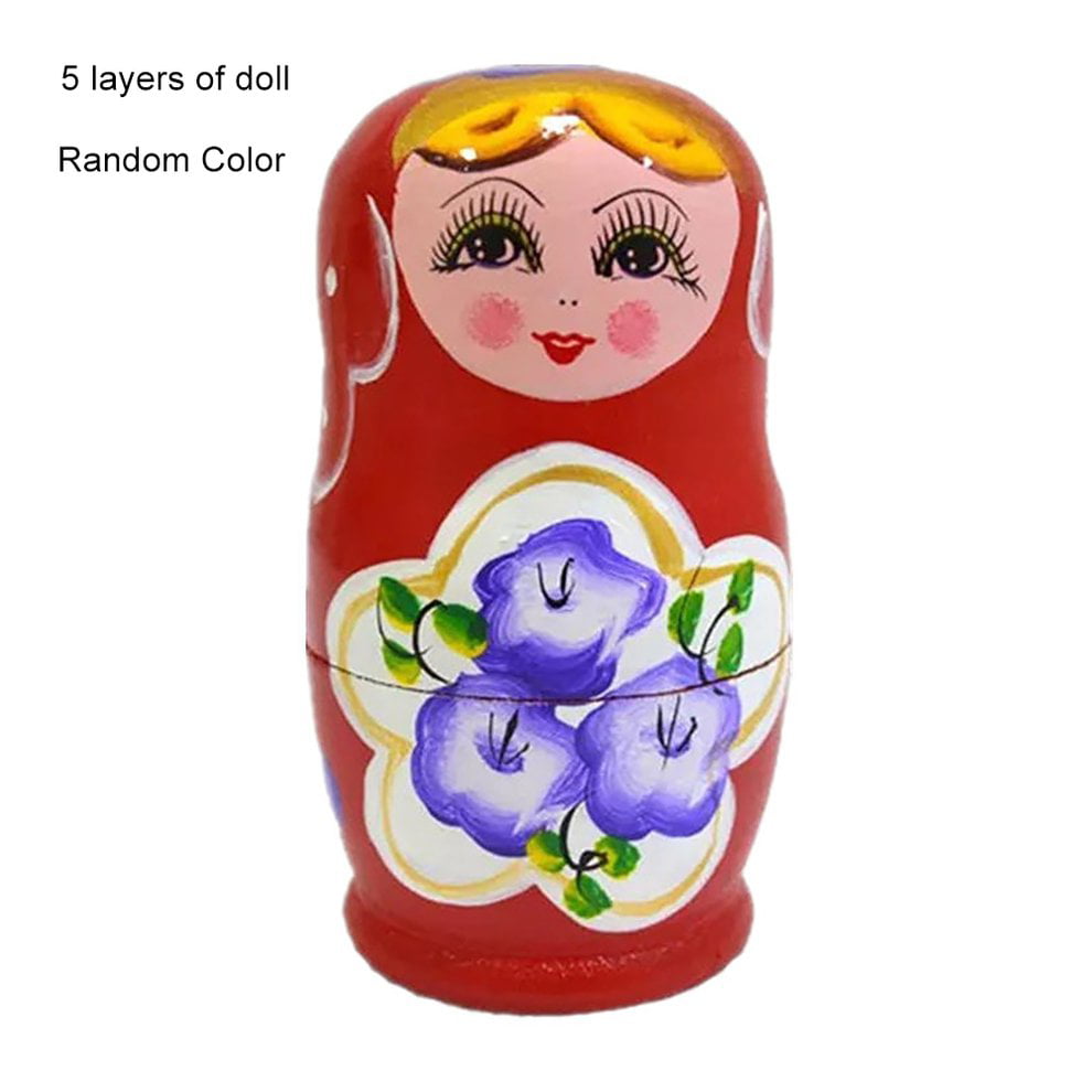 Purple Female Painted Russian Nesting Dolls Babushka Kids Toys 5 Pieces
