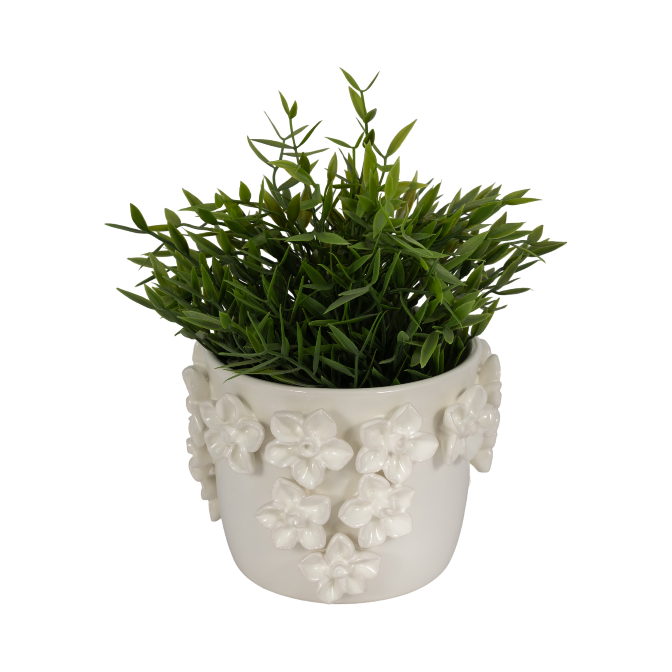 Elegant Round Flower Pot for Home Decor - Ceramic Planter with 3D Floral Design for Indoor Plants - Decorative Stoneware Planters for Outdoor Garden Style, Patio, and Entryway - 6", Ivory & Tan