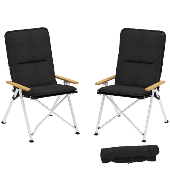 Outsunny Lot de 2 Chaises de Camping Pliantes, Fauteuils Inclinables Rembourrés d'Extérieur avec Sac de Transport