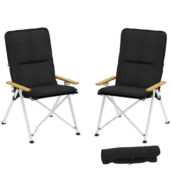 Outsunny Folding Camping Chairs 2 Pack Outdoor Padded Recliner w/Carry Bag