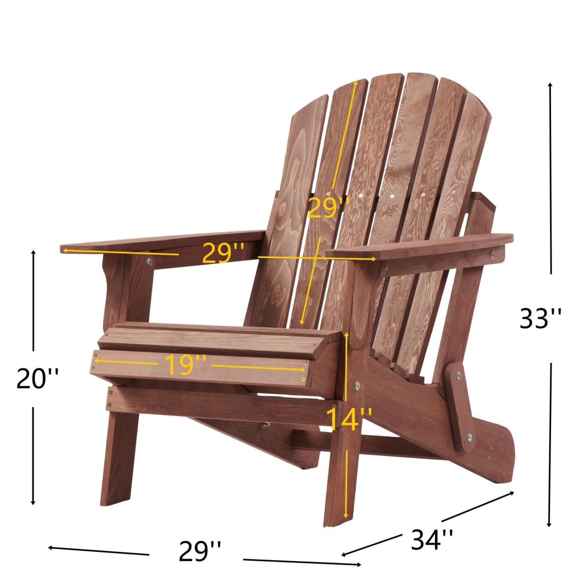 Oversized Embossed Wooden Outdoor Folding Adirondack Chair with Pre-Assembled Backrest & Seat Board, Patio Fire Pit Chair for Backyard, Porch, Poolside & Deck,Brown