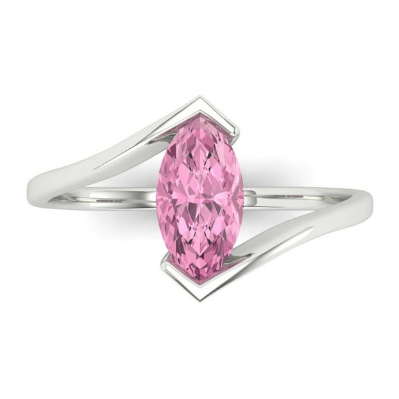 Solitaire Engagement Ring for Women - 1ct Simulated Pink Diamond in 14K White Gold Promise Ring