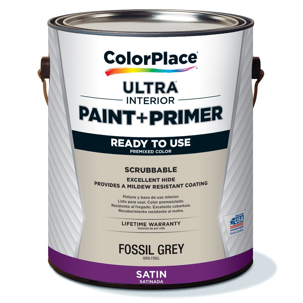 ColorPlace ULTRA Interior Paint Primer Fossil Grey Satin 1 Gallon satin-grey-paint-job