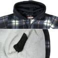 thumbnail image 2 of Men's Heavyweight Flannel Zip Up Fleece Lined Plaid Sherpa Hoodie Jacket (A17 - Navy White Grey, S), 2 of 2