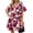 Burgundy, variant on Short Sleeve Women Floral Print Loose Fit Lapel V-neck Casual Mini Dress