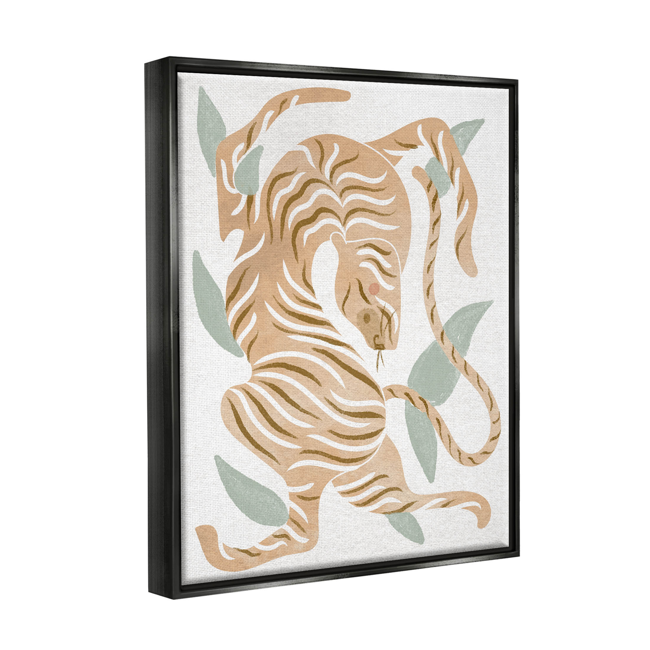 Contemporary Tiger Wildlife Shapes Animals & Insects Graphic Art Jet Black Framed Art Print Wall Art