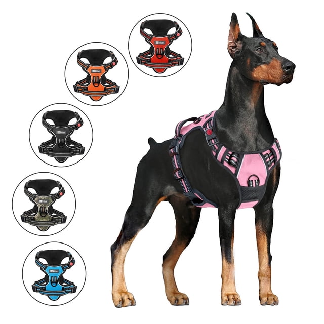 Arnés antitirones para perros, ajustable, con chaleco acolchado transpirable, color rosa/XL