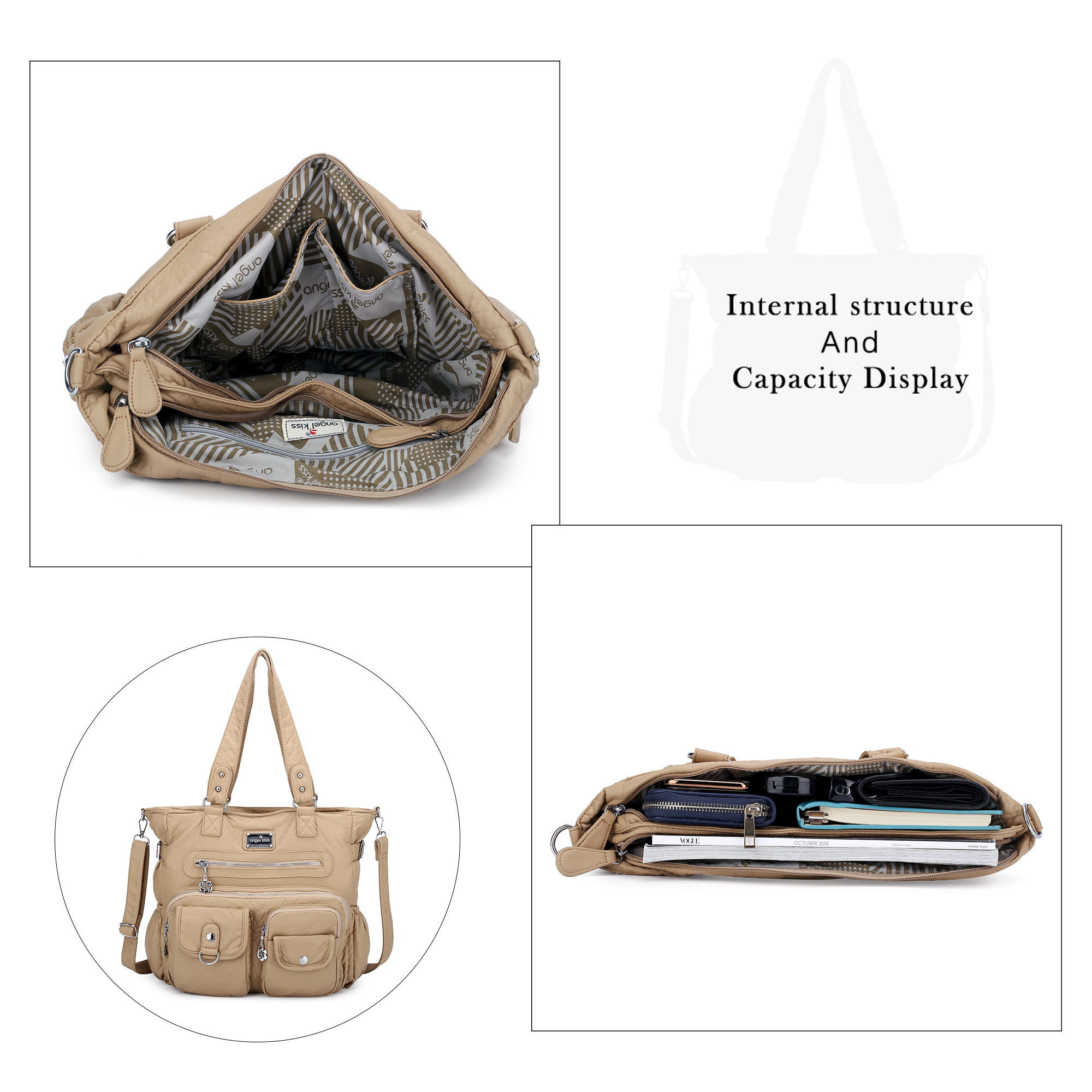Angelkiss Purses Handbags for Women PU Tote Satchel Bags for Women Pockets Shoulder Bag