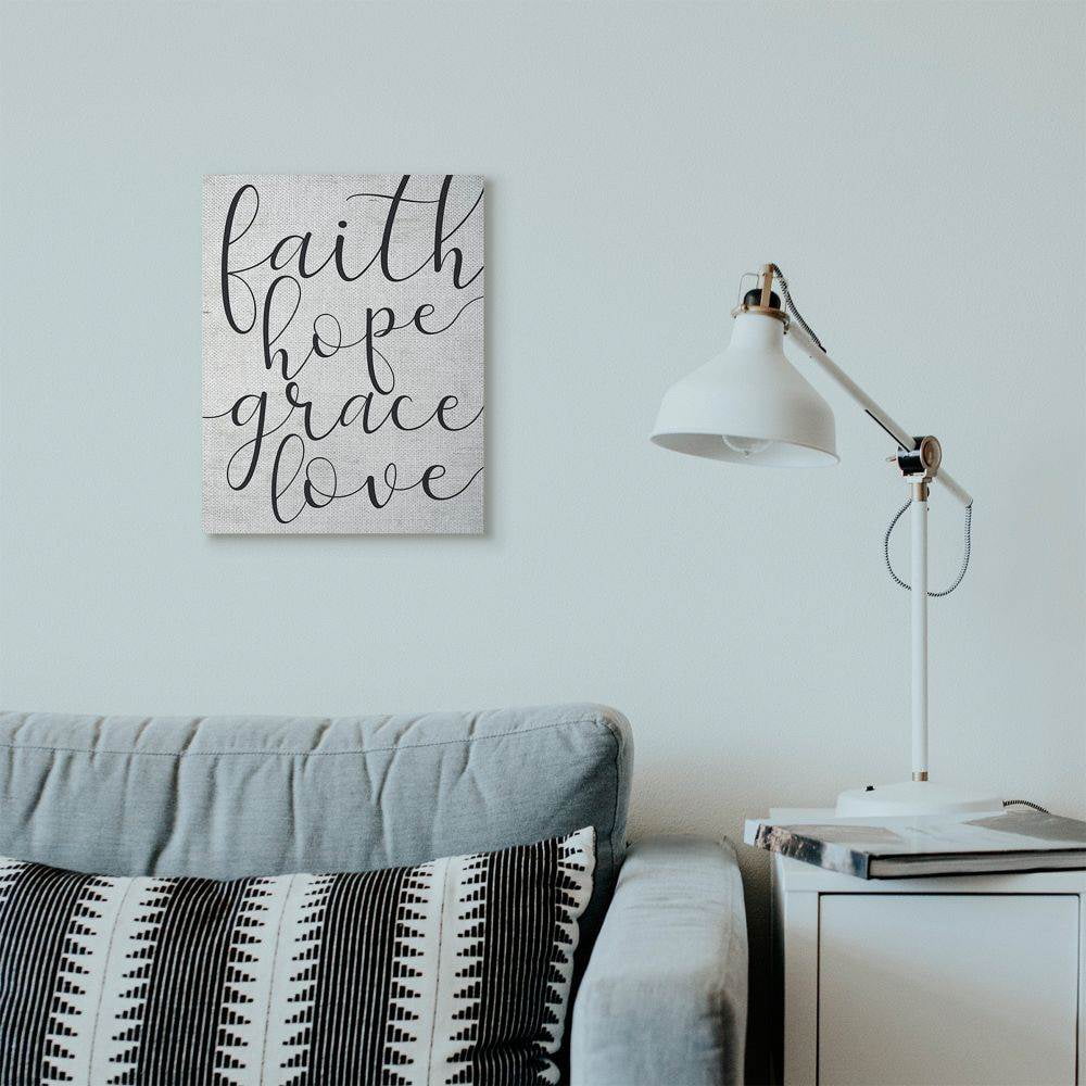 Stupell Industries Faith Hope Home Family Inspirational Word On Wood Texture Design Canvas Wall Art by Lettered and Lined