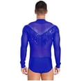 thumbnail image 2 of TSSOE Men Latin Dance Shirt Leotard Deep V Neck Sheer Mesh Jumpsuit Salsa Samba Cha Cha Tango Dance Top Blue XXL, 2 of 7