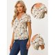 thumbnail image 2 of Tops con cuello en V para mujer Blusa con estampado floral plisado de manga corta acampanada blanco XL, 2 of 6