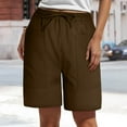 thumbnail image 2 of vigerkar Women's Linen Shorts Casual Bermuda Long Linen Shorts High Waisted Comfy Summer with Pockets 5" 10" Coffee, L, 2 of 5
