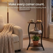 NUBILY Vintage 3-Tier Round Side Table, 15.8Lx15.8Wx24.8H, Slim Waist Design, Compact for Small Spaces, Brown Storag Shelf, MDF Top & Iron Frame