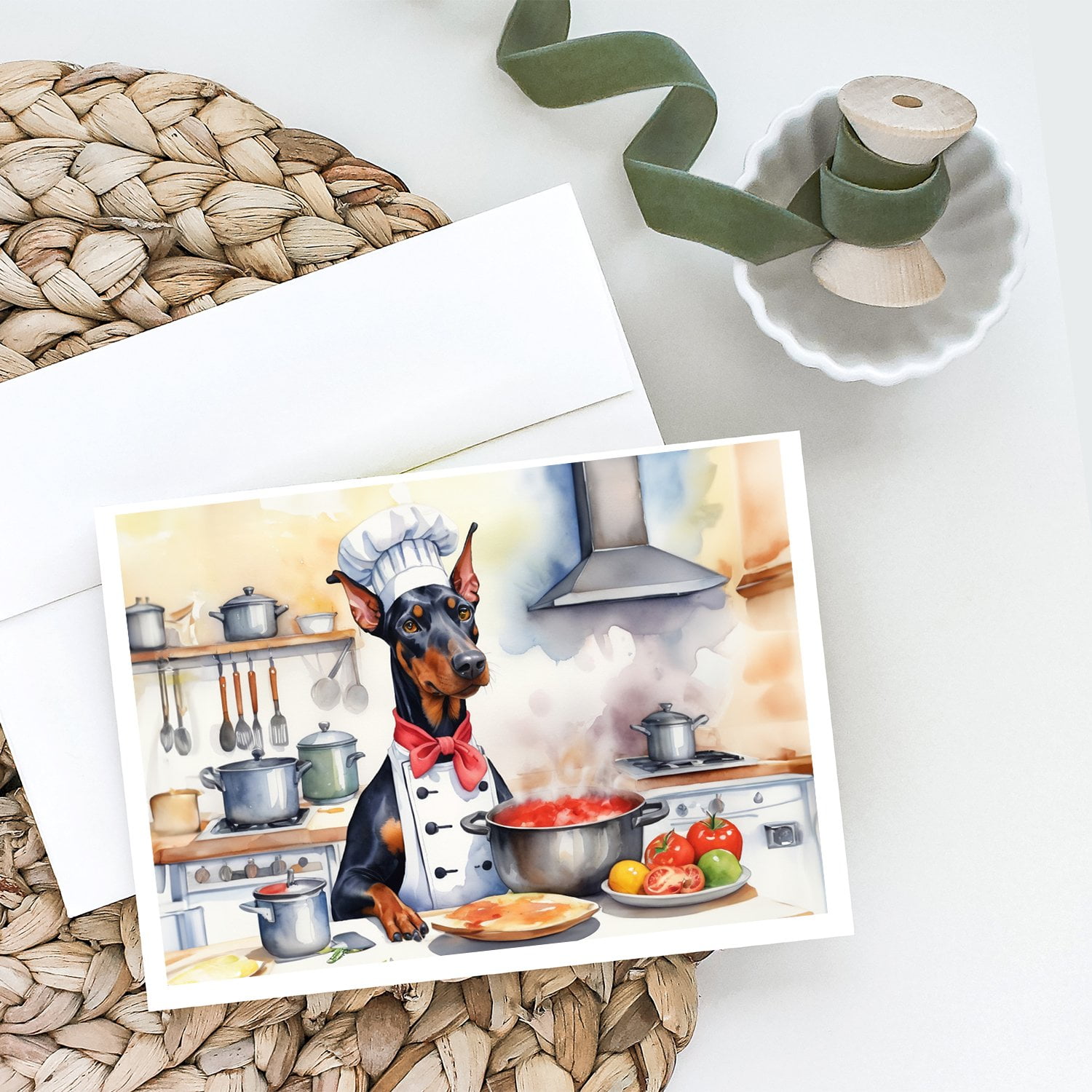 Doberman Pinscher The Chef Greeting Cards Pack of 8 7 in x 5 in