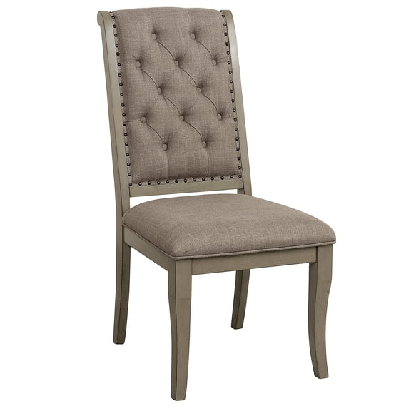 JERFIT Traditional Upholstered Side Chairs Set of 2, Button Tufted Dining Chairs with Nailhead Trim and Wood Legs, Cream Gray Fabric