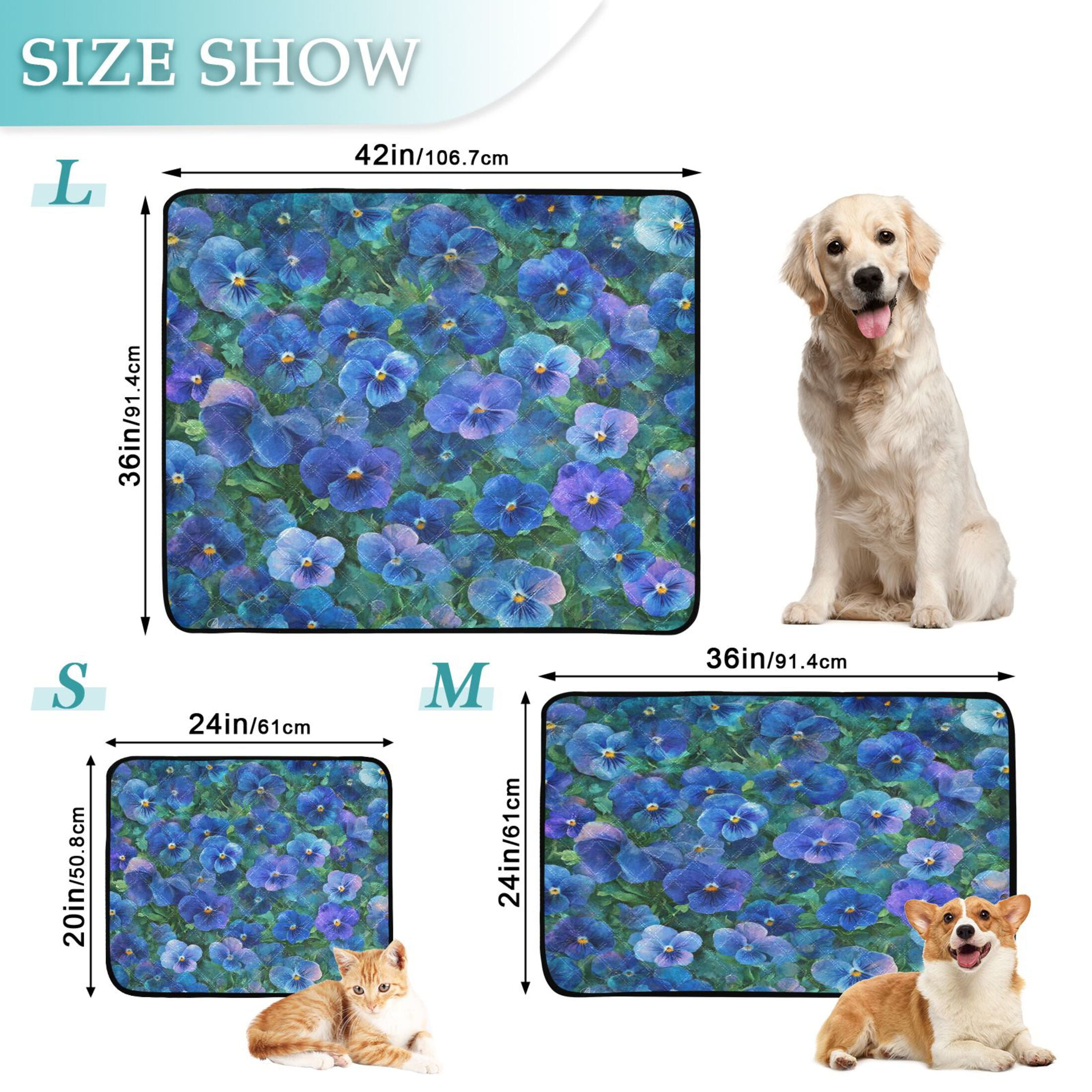 Washable Pet Pee Pads with Super Absorbent Reusable Training Pads for Dogs & Cats Blue Pansies