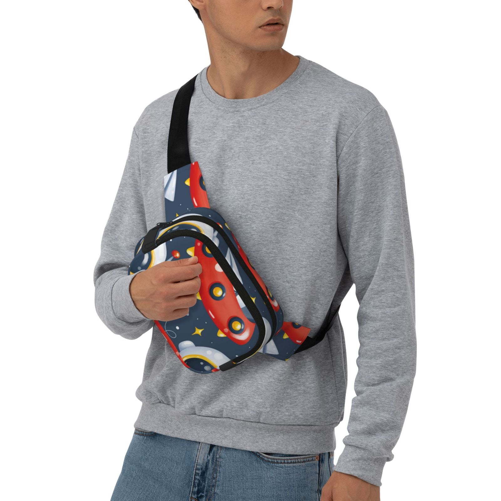Picia Astronaut And Space Print Square Double-Layer Waist Bag Mini Adjustable Waist Belt Bag Exercise Running Travel Hiking