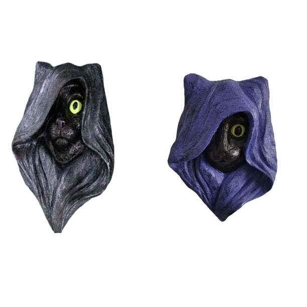 2 figuras de gato con sombrero misterioso, regalo para jardín. Gris Púrpura